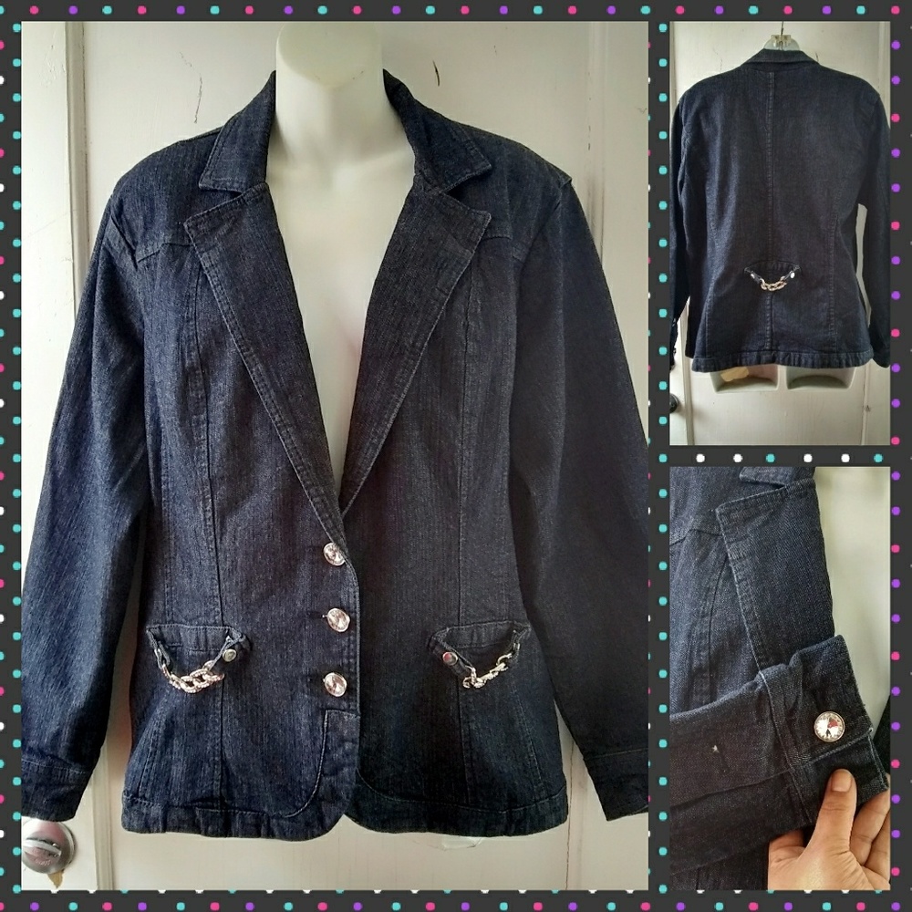Sweet Vibes Dark Denim/Rhinestone Blazer Plus Size